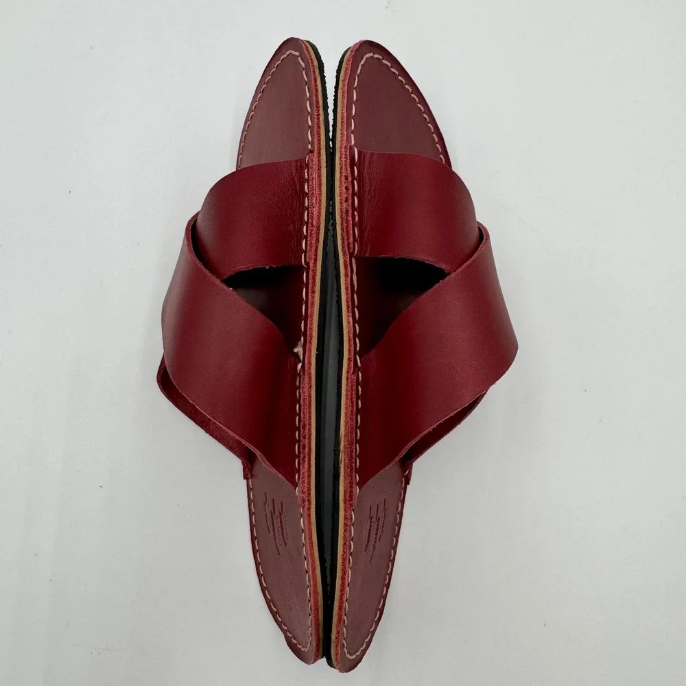 Portland Leather Sandals Roma Cross Strap Womens US 8.5 /EU 39 Red Marsala Boho